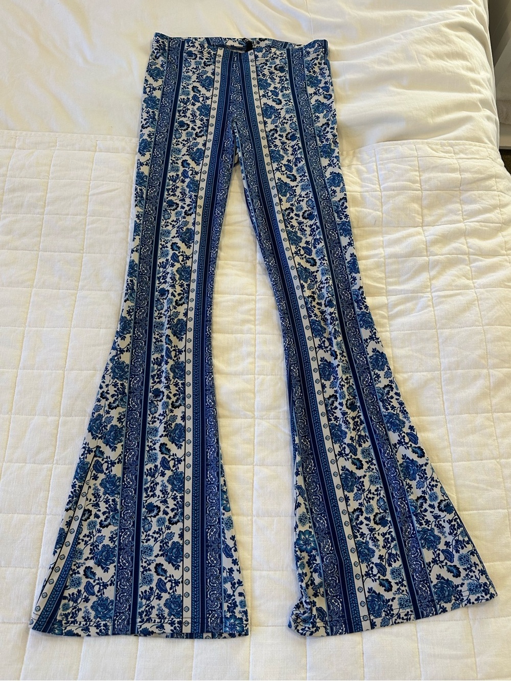 Divided Blue and White Floral Print Skirt